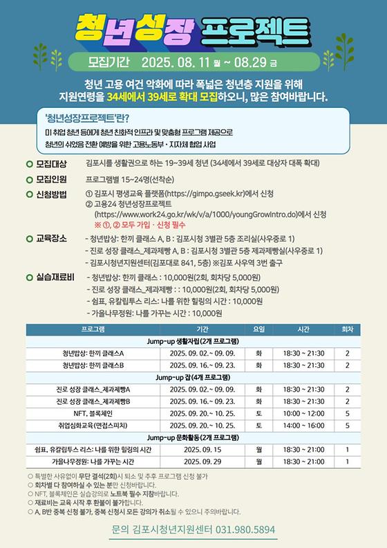 2025년 9월 김포시청년지원센터 프로그램 참여자 모집 안내